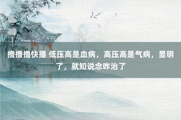 撸撸撸快播 低压高是血病，高压高是气病，显明了，就知说念咋治了